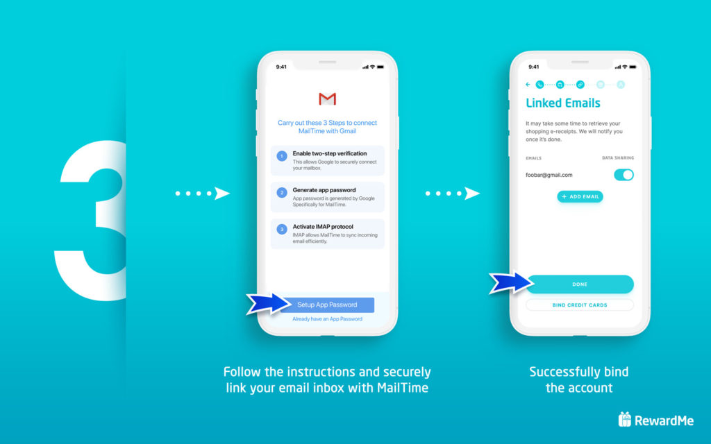 RewardMe - securely link your email with MailTime