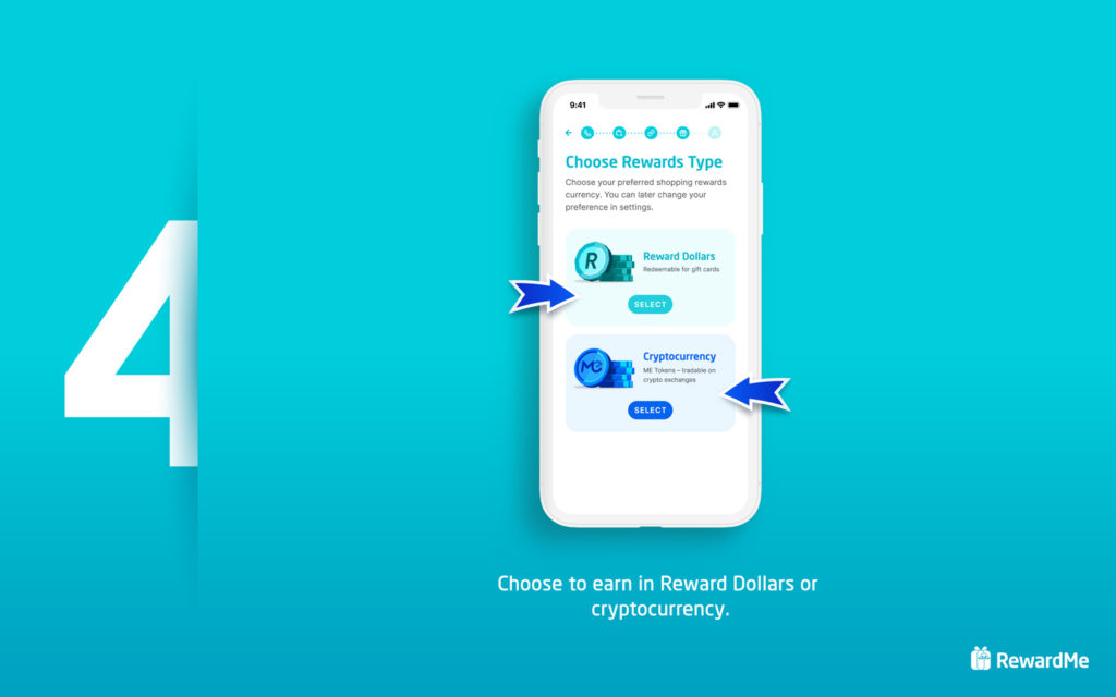 RewardMe - choose to earn in Reward Dollars or cryptocurrency