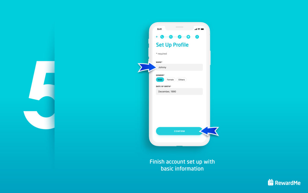 RewardMe - finish account set up